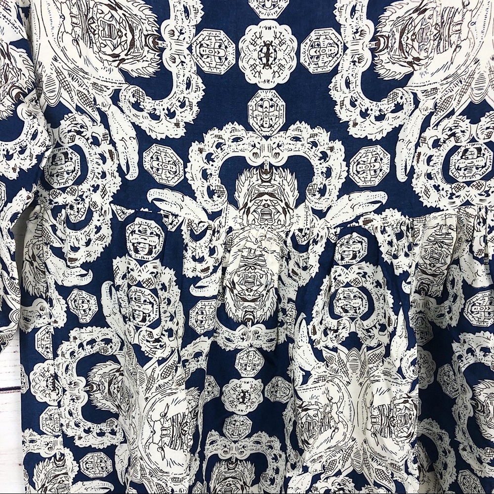 NEW! MJ Designer Paris Blue Ornate Peplum Top S - Picture 2 of 5